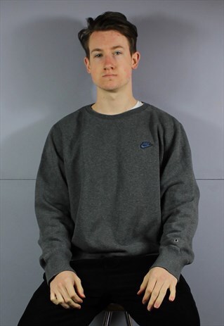 VINTAGE NIKE SWEATSHIRT IN GREY WITH EMBROIDERED SPELL OUT L