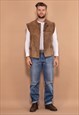 Vintage 70's Men Sheepskin Suede Vest in Brown