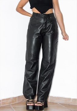 90s Thick Wide Leg Genuine Leather Pants
