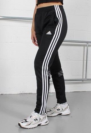 Vintage Adidas Joggers in Black with Spell Out Logo Small