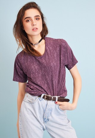 90'S RETRO GRUNGE FLORAL PATTERN LYCRA TOP TEE
