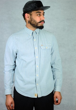 VINTAGE RALPH LAUREN POLO JEANS STRIPED LINEN MIX SHIRT