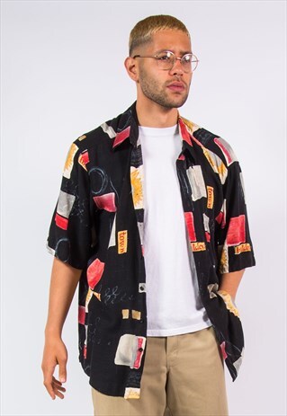 90S VINTAGE BLACK PATTERNED SHIRT FESTIVAL IBIZA