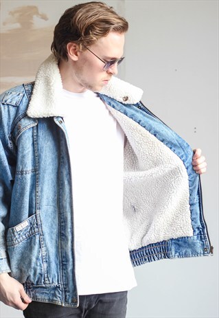 VINTAGE FLEECE LINED DENIM SHERPA JACKET