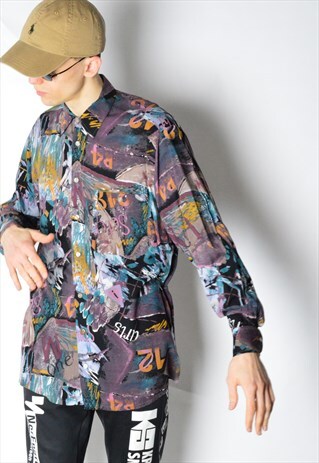 VINTAGE 90S COLOURFUL ABSTRACT LONG SLEEVE SHIRT