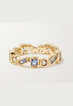 Gold And Blue Band Ring Gold Plated Sterling Silver 