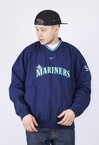VINTAGE MENS NIKE MARINERS BIG LOGO TEAM PULLOVER JACKET