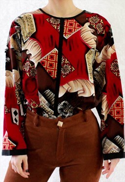 Vintage Blouse Red Black S C139