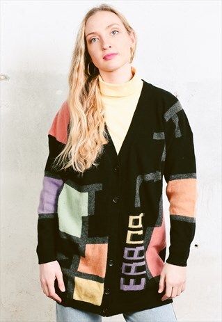 VINTAGE 90S GEOMETRIC PRINT LONGLINE CARDIGAN