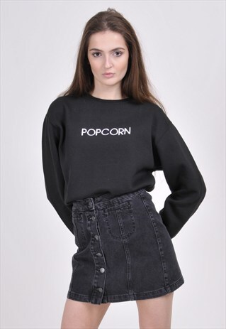SALE - BLACK POPCORN SWEATSHIRT - EMBROIDERED