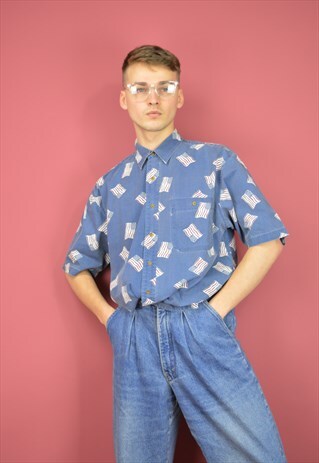 Vintage blue graphic short sleeve AMERICA shirt