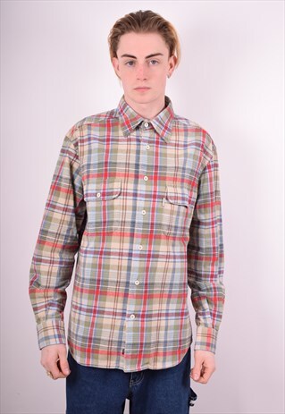 MENS VINTAGE FLANNEL SHIRT LARGE GREEN CHECK 90'S