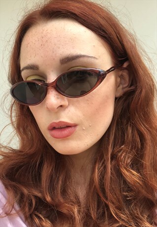 VINTAGE 90S Y2K TORTOISESHELL SLIM THIN NARROW SUNGLASSES
