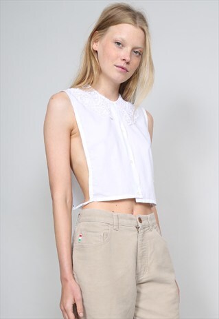 VINTAGE 70'S WHITE LACE COLLARED TABARD BLOUSE