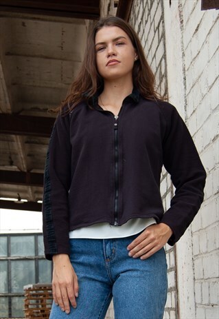 VINTAGE RETRO BLACK ZIP JUMPER JACKET