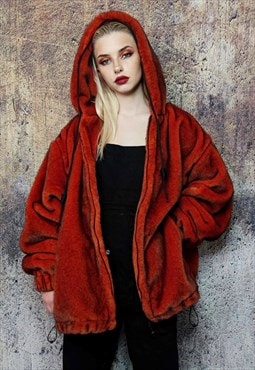 Luxury faux fur bomber grunge fleece catwalk bomber in red