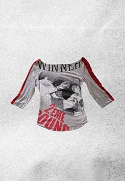 vintage y2k boxers print off shoulder top