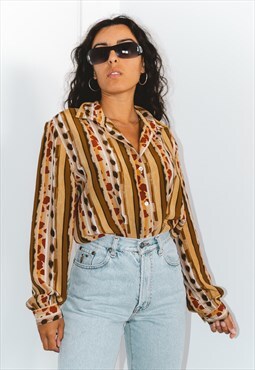Vintage 90s Long Sleeves Abstract Print Shirt Blouse