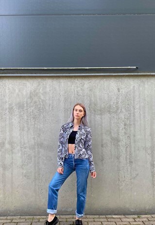 VINTAGE 90S BLUE WHITE BLACK POLKA DOT BLOUSE