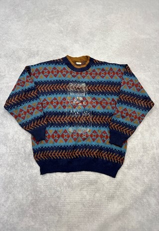 VINTAGE KNITTED JUMPER ABSTRACT MUSHROOM PATTERNED SWEATER