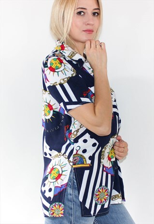 VINTAGE 90'S NAUTICAL PRINT BLOUSE / SHIRT