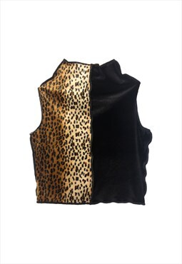 Deadstock stretch velvet tank top - Black & Leopard Print