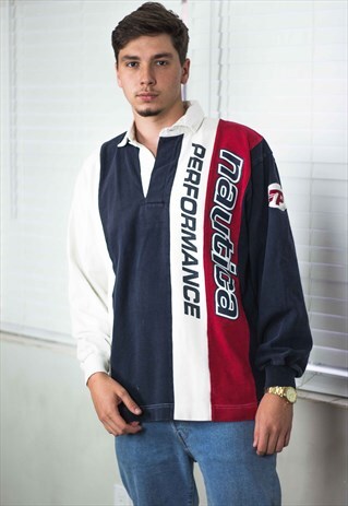 VINTAGE NAUTICA SHIRT LOGO 90S M 21.8