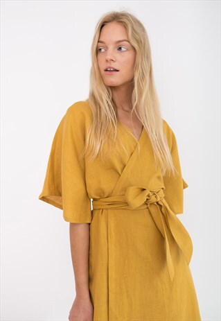MARY LINEN WRAP DRESS / SUMMER MIDI KIMONO DRESS