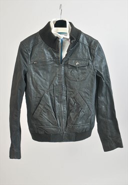 Vintage 00s real leather jacket in dark grey