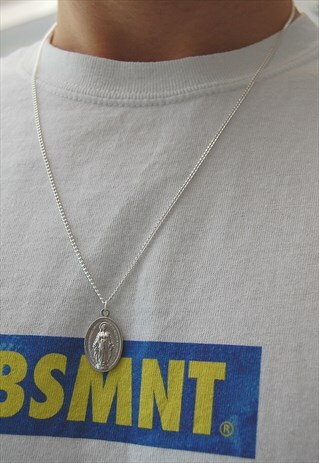 24" SILVER VIRGIN MARY COIN NECKLACE
