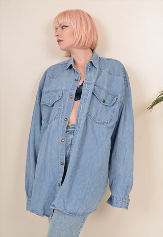 VINTAGE 90S GRUNGE OVERSIZE DENIM SHIRT BLUE