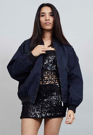 VINTAGE 90'S NAVY BLUE CLASSIC MAXMARA BOMBER JACKET