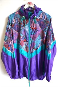 Vintage Windbreaker Raincoat Sports Jacket with Hood Parka