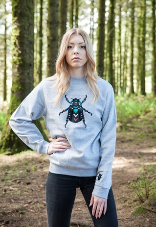 JADE BEETLE HEATHER GREY EMBROIDERED SWEATSHIRT
