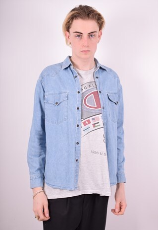 MENS VINTAGE DENIM SHIRTS SMALL BLUE 90'S