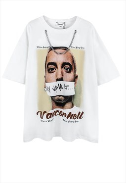 Rapper t-shirt Y2K chain hip-hop print tee Eminem top white
