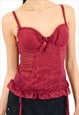 VINTAGE Y2K BUSTIER CORSET TOP IN PURPLE MESH EMBROIDERY