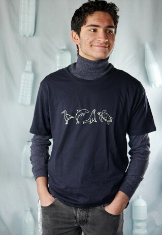 ORGANIC T-SHIRT IN NAVY BLUE WITH DOLPHIN, TURTLE AND SEAL