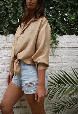 VINTAGE 80S BEIGE NATURAL SILK OVERSIZED SHIRT