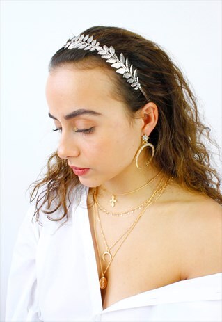 SILVER METAL LEAF GRECIAN CROWN HEADBAND