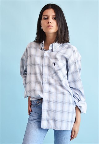 90'S RETRO DESIGNER CHECKED OVERSIZED BOYFRIENDS SHIRT TOP