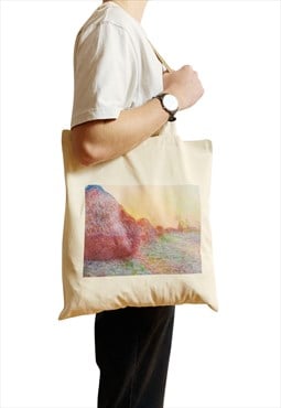 Claude Monet Haystack Tote Bag Vintage Art Sunset Print