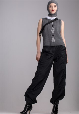 VINTAGE BLACK NYLON SHELL TRACKSUIT BOTTOMS