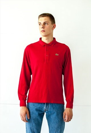 LACOSTE VINTAGE RETRO RED LACOSTE LONG SLEEVE POLO SHIRT TOP