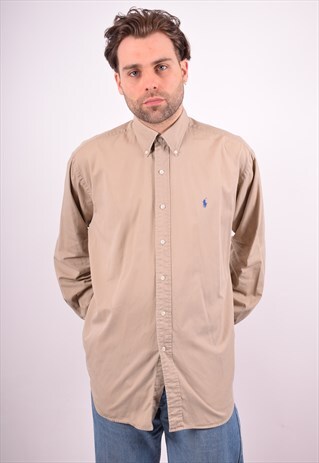 RALPH LAUREN MENS VINTAGE SHIRT LARGE BEIGE 90S