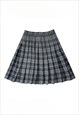 Vintage plaid pleated midi tartan skirt in grey