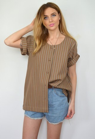 VINTAGE 70S BROWN STRIPE HIPPY BOHO TUNIC OVERSIZED TOP