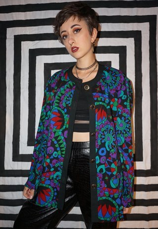 VINTAGE 80'S COLOURFUL PATTERNED LIGHT WOOL JACKET