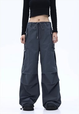 Parachute joggers cargo pocket pants skater trousers in blue