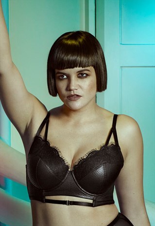 AERONA LACE AND LEATHERETTE LONGLINE FULL BUST BRA